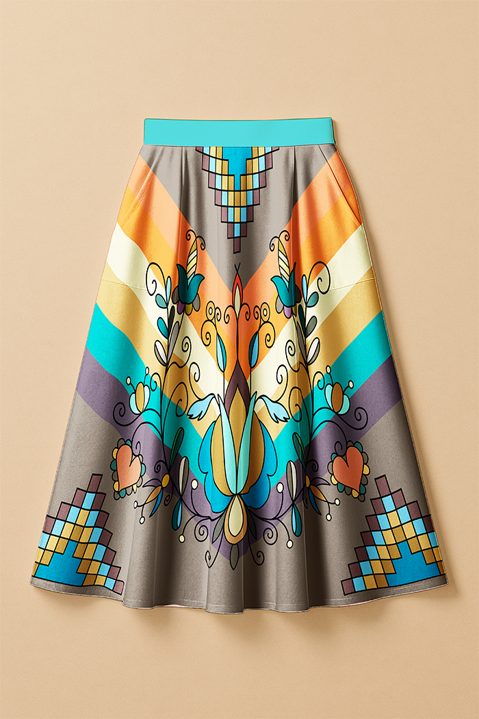 Sweet Grass Bloom Bright Elastic Waist Pocket Midi Skirt