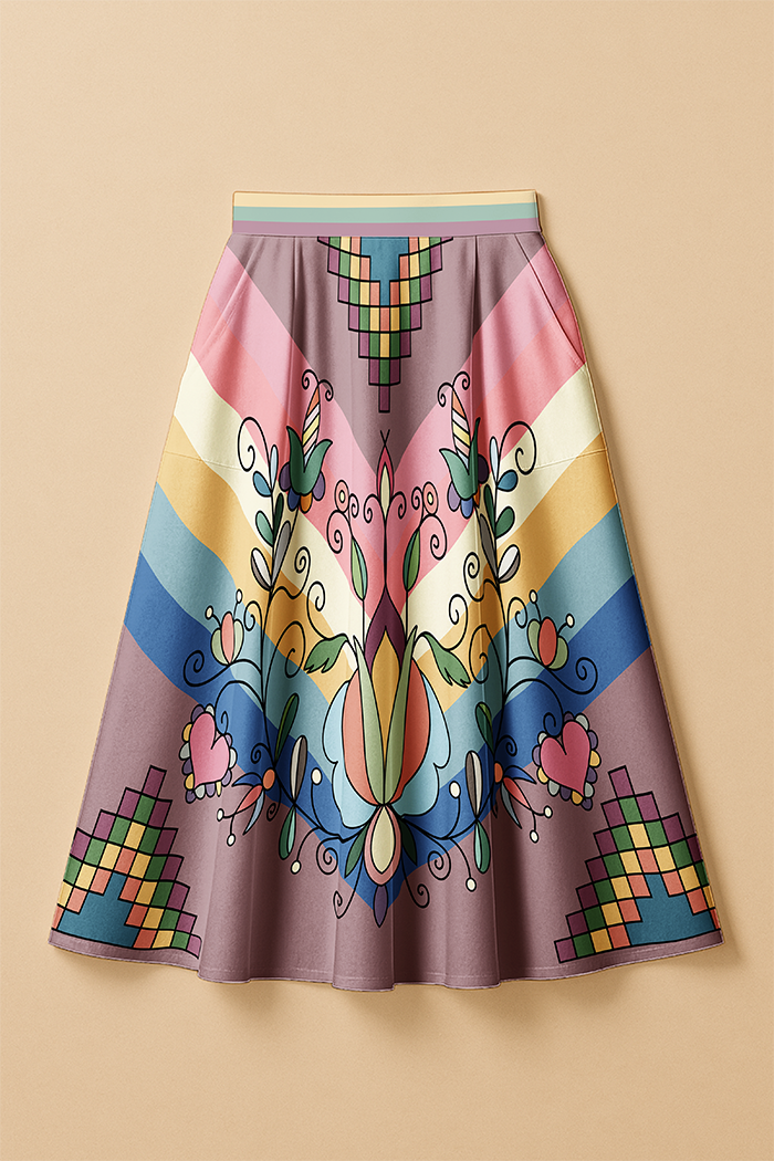 Sweet Grass Bloom Pastel Elastic Waist Pocket Midi Skirt