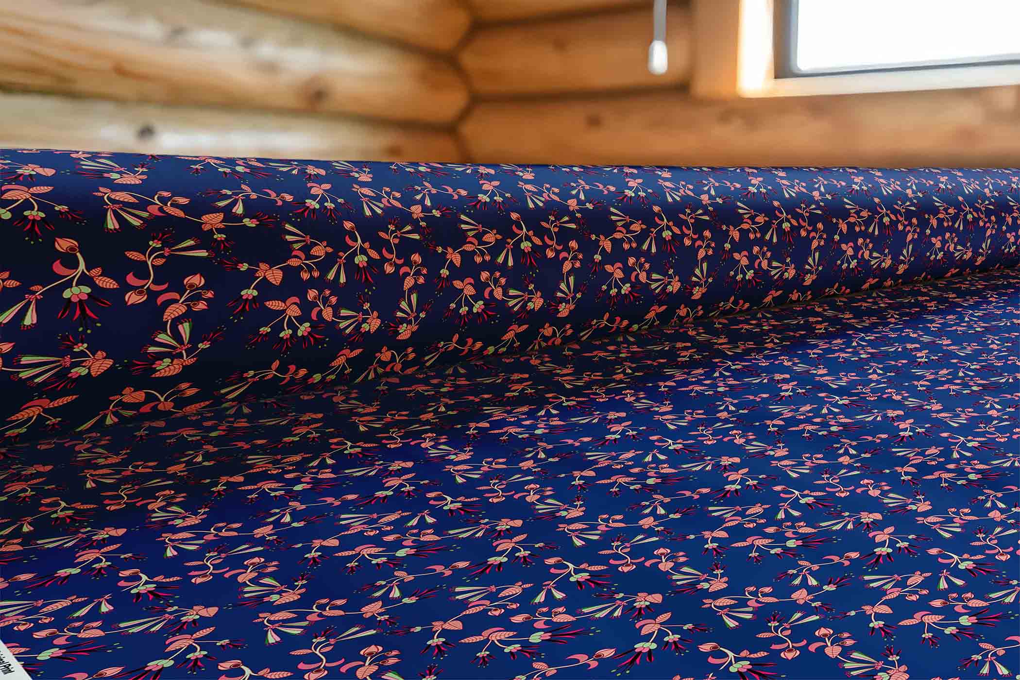 Swift Floral Peach Blue Satin Fabric By the Yard Pre Order