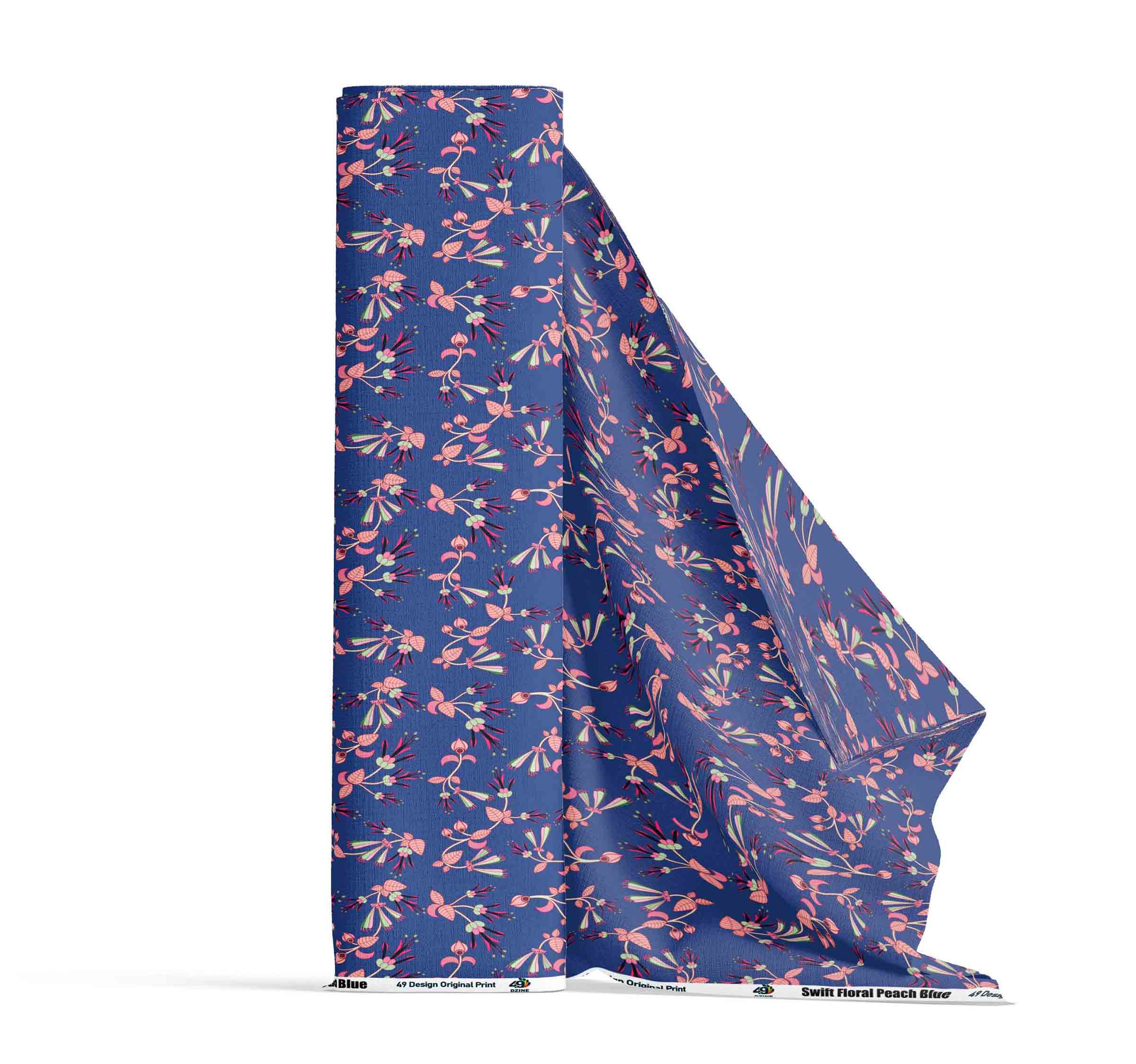 Swift Floral Peach Blue Satin Fabric By the Yard Pre Order
