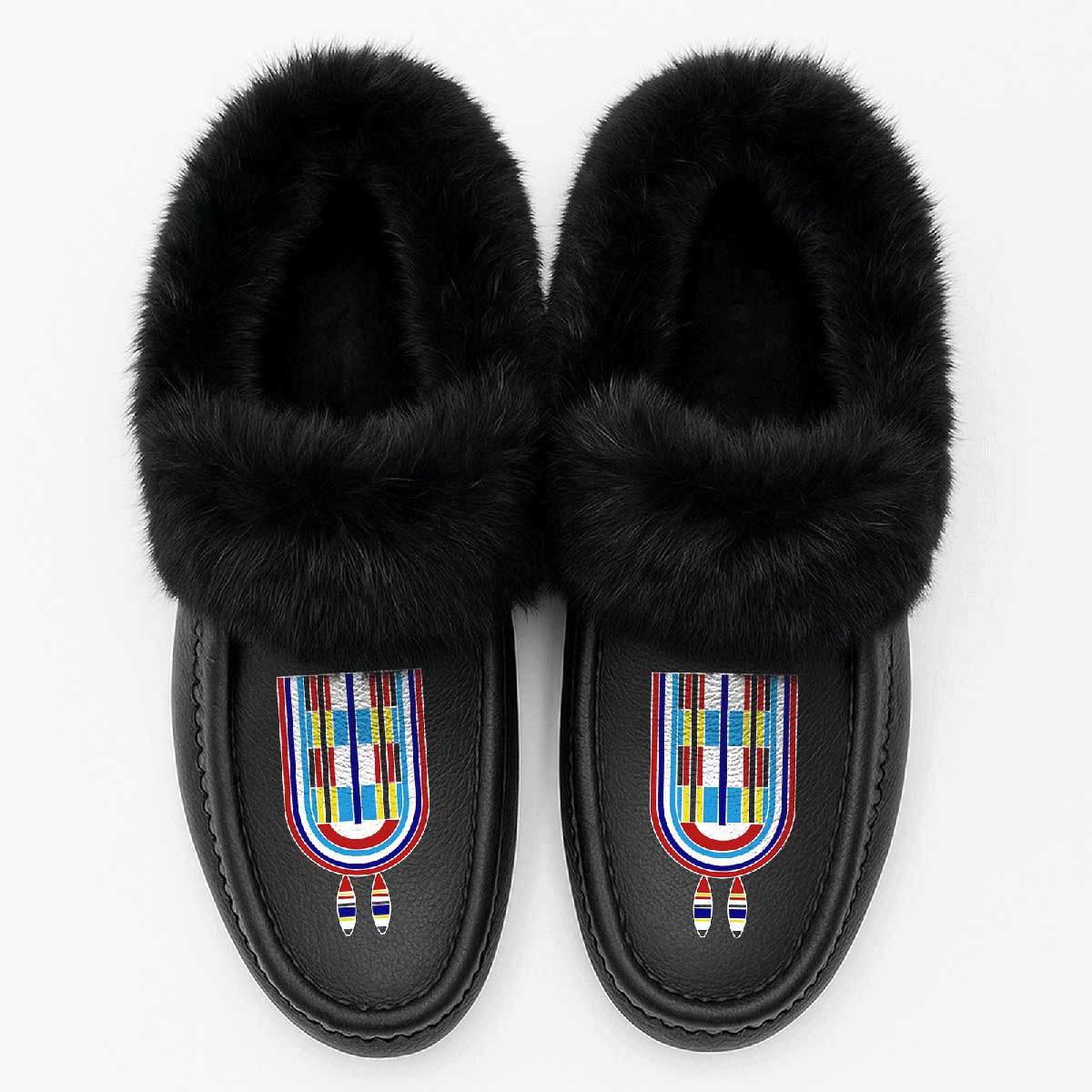 Prairie Signal Black Leather Black Fur Moccasin
