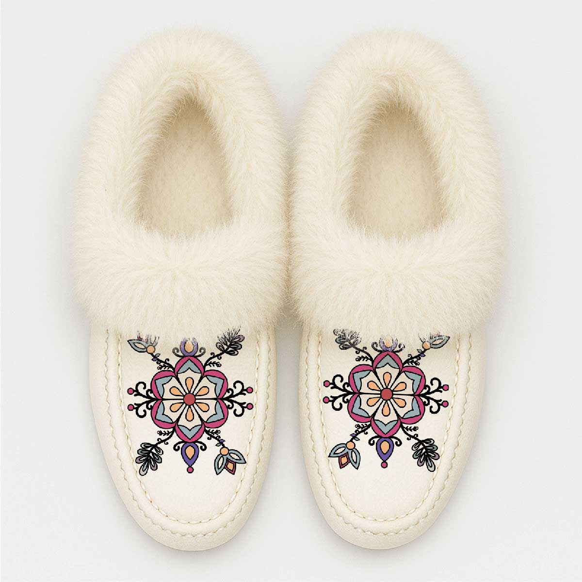 Aurora Petal Glow White Leather White Fur Moccasin