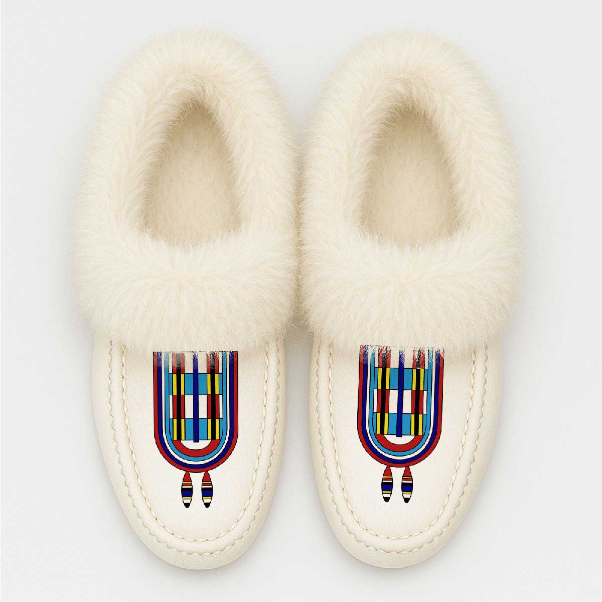Prairie Signal Leather White Fur Moccasin