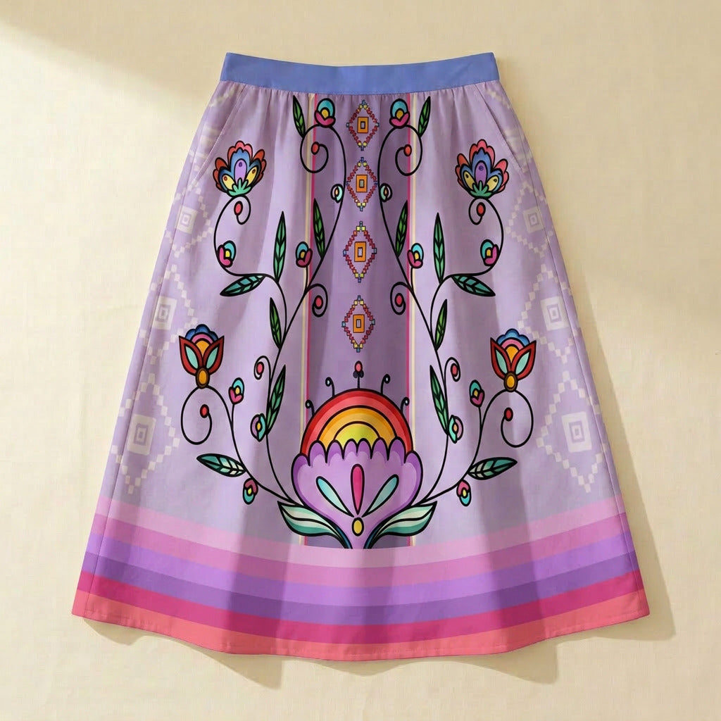 Threaded Whispers Bright Elastic Waist Pocket Midi Skirt