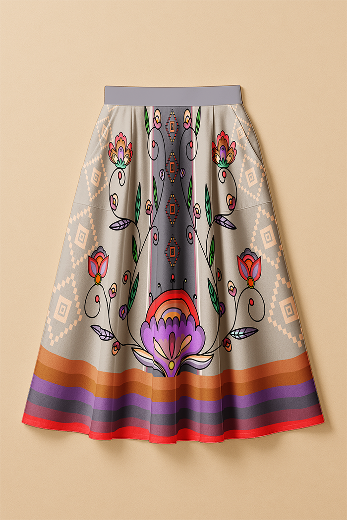 Threaded Whispers Pastel Elastic Waist Pocket Midi Skirt