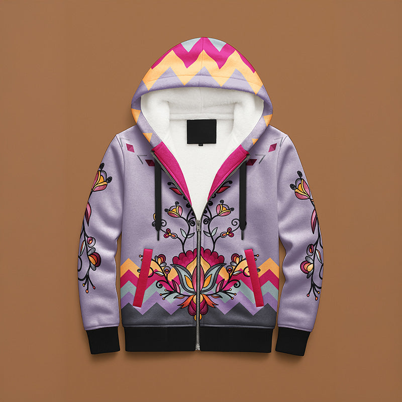 Crimson Drift Petals Women's Sherpa Hoodie