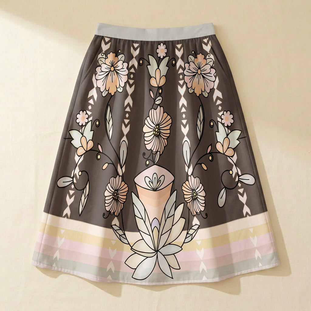 Whisphers of the Willow Earthy Elastic Waist Pocket Midi Skirt