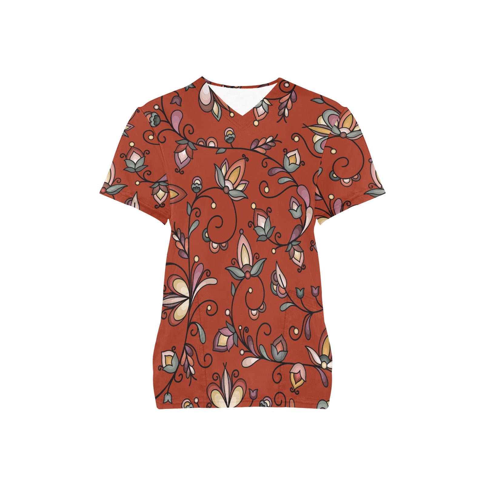 Burnt Sky Petals Red Scrub Top