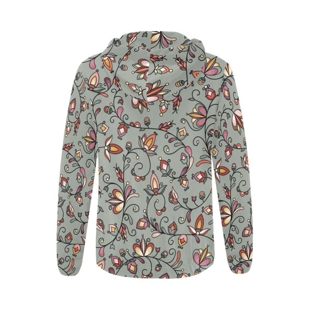 Burnt Sky Petals Green Full Zip Hoodie for Women