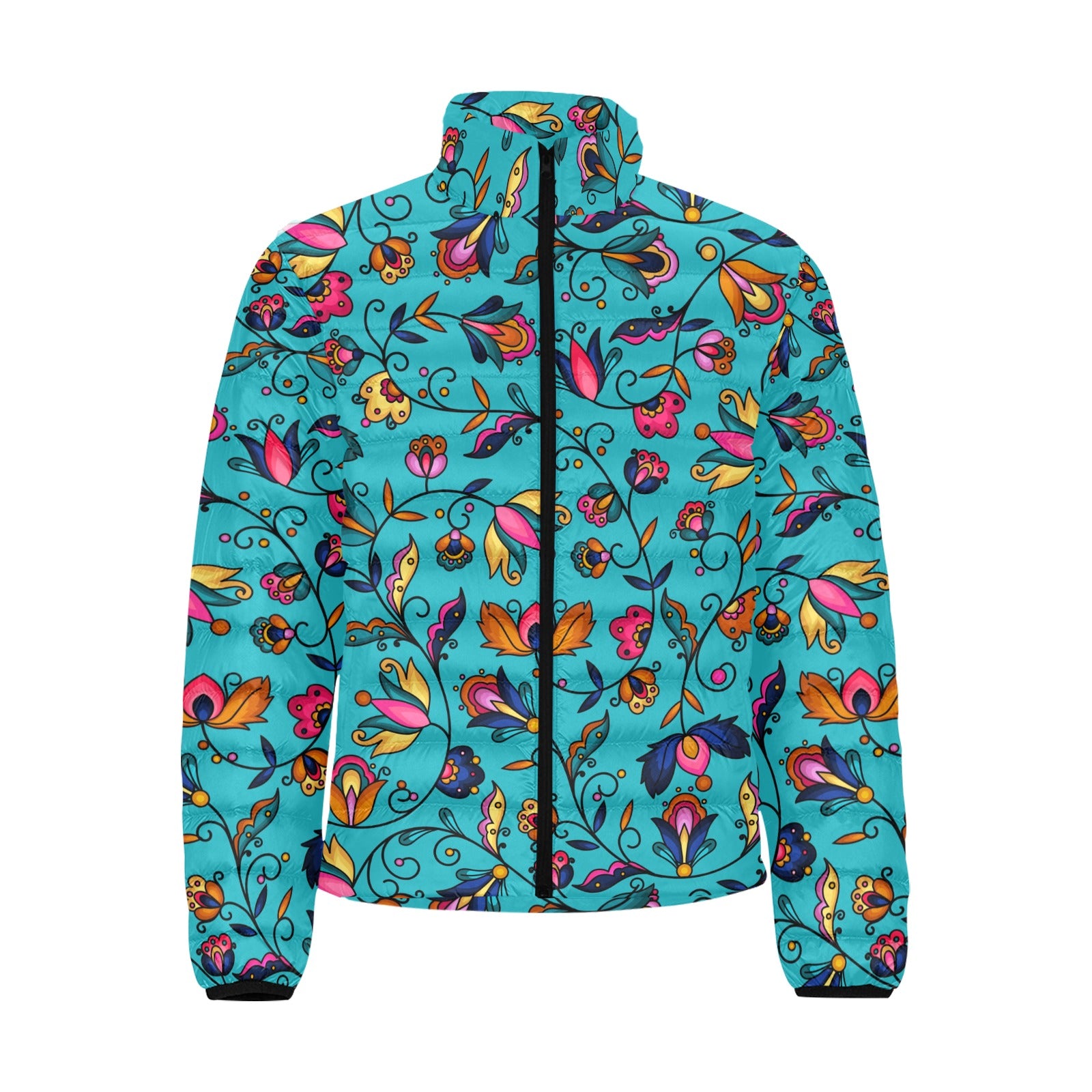 Copper Prairie Petals Turquoise Men's Padded Jacket