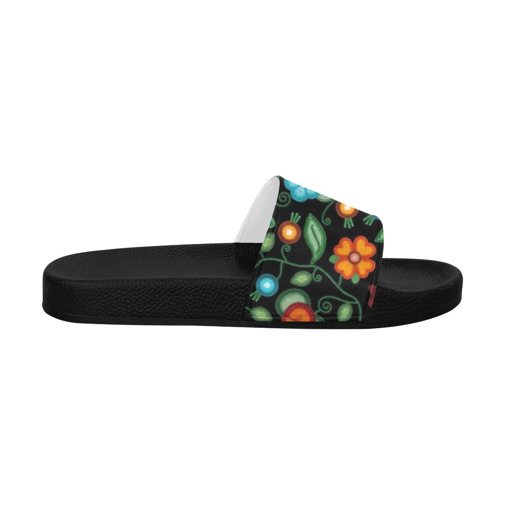 Prairie Fire Petals Black Women's Slide Sandals