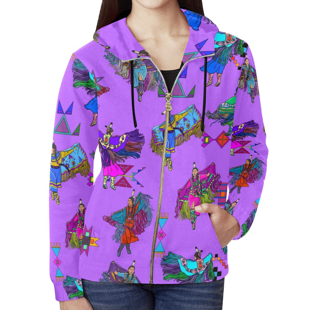 Women's Fancy Dancers Purple Full Zip Hoodie for Women