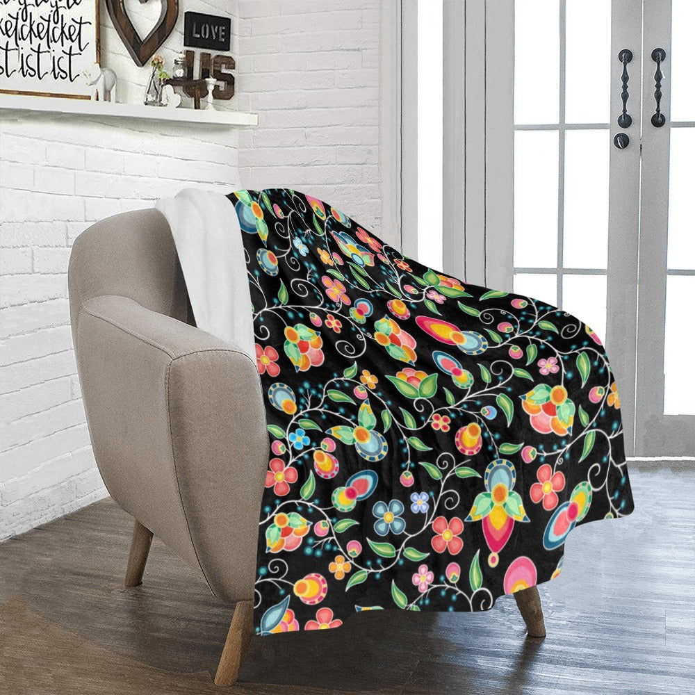 Floral Bounty Black Ultra-Soft Micro Fleece Blanket 40"x50"