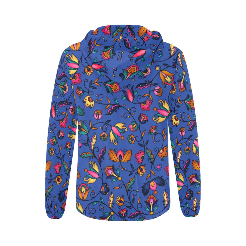 Copper Prairie Petals Blue Full Zip Hoodie for Women