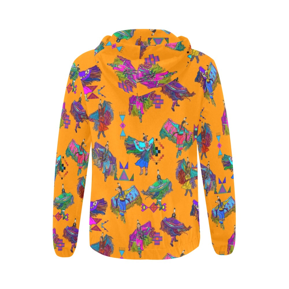 Women's Fancy Dancers Orange Full Zip Hoodie for Women