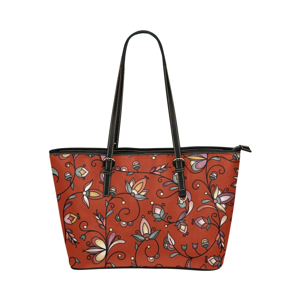 Burnt Sky Petals Red Leather Tote Bag/Large