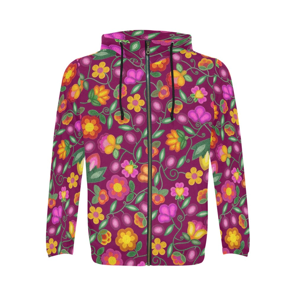 Boreal Bounty Dark Magenta Men's Zipper Hoodie