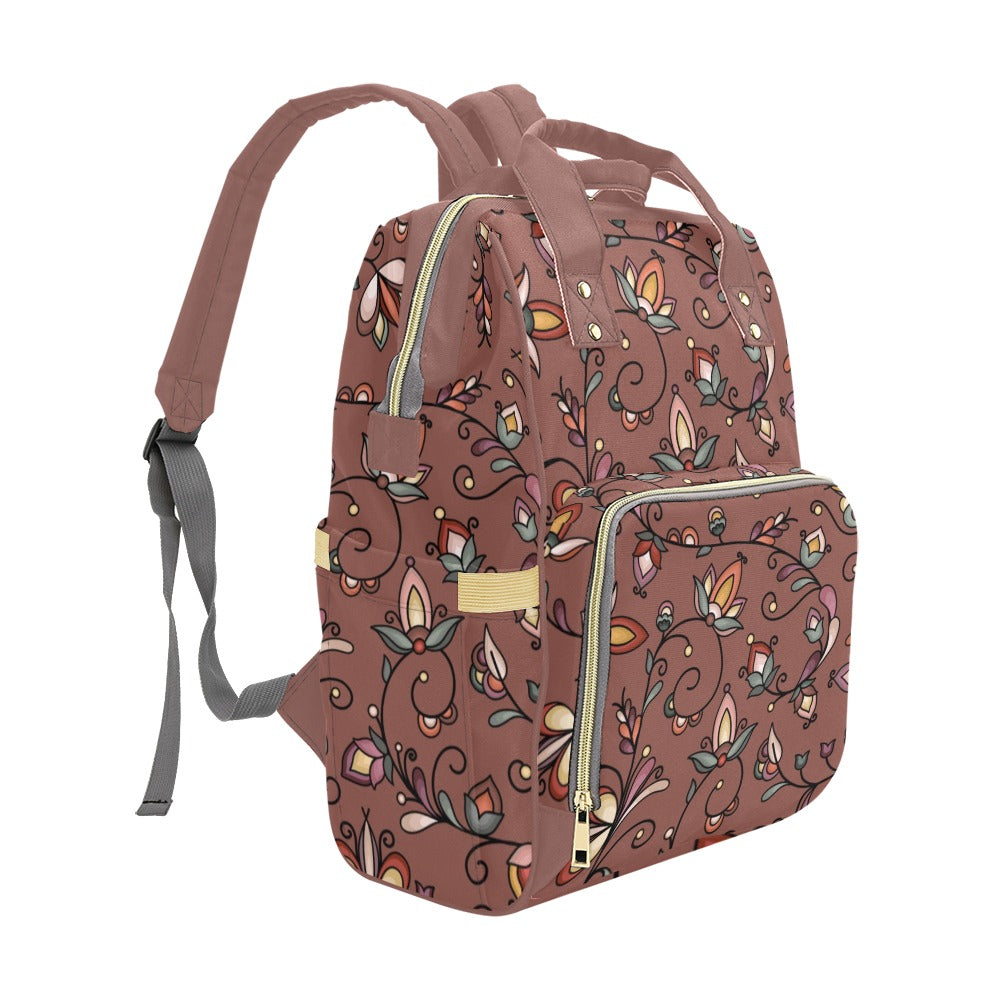 Burnt Sky Petals Brown Multi-Function Diaper Backpack/Diaper Bag