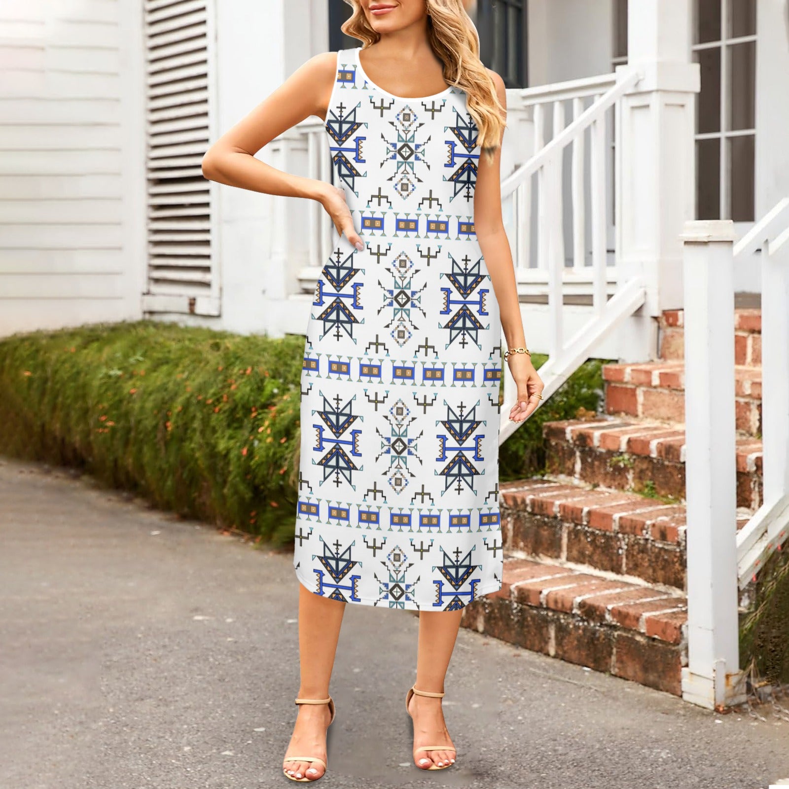 Eagle Strike White Phaedra Sleeveless Open Fork Long Dress