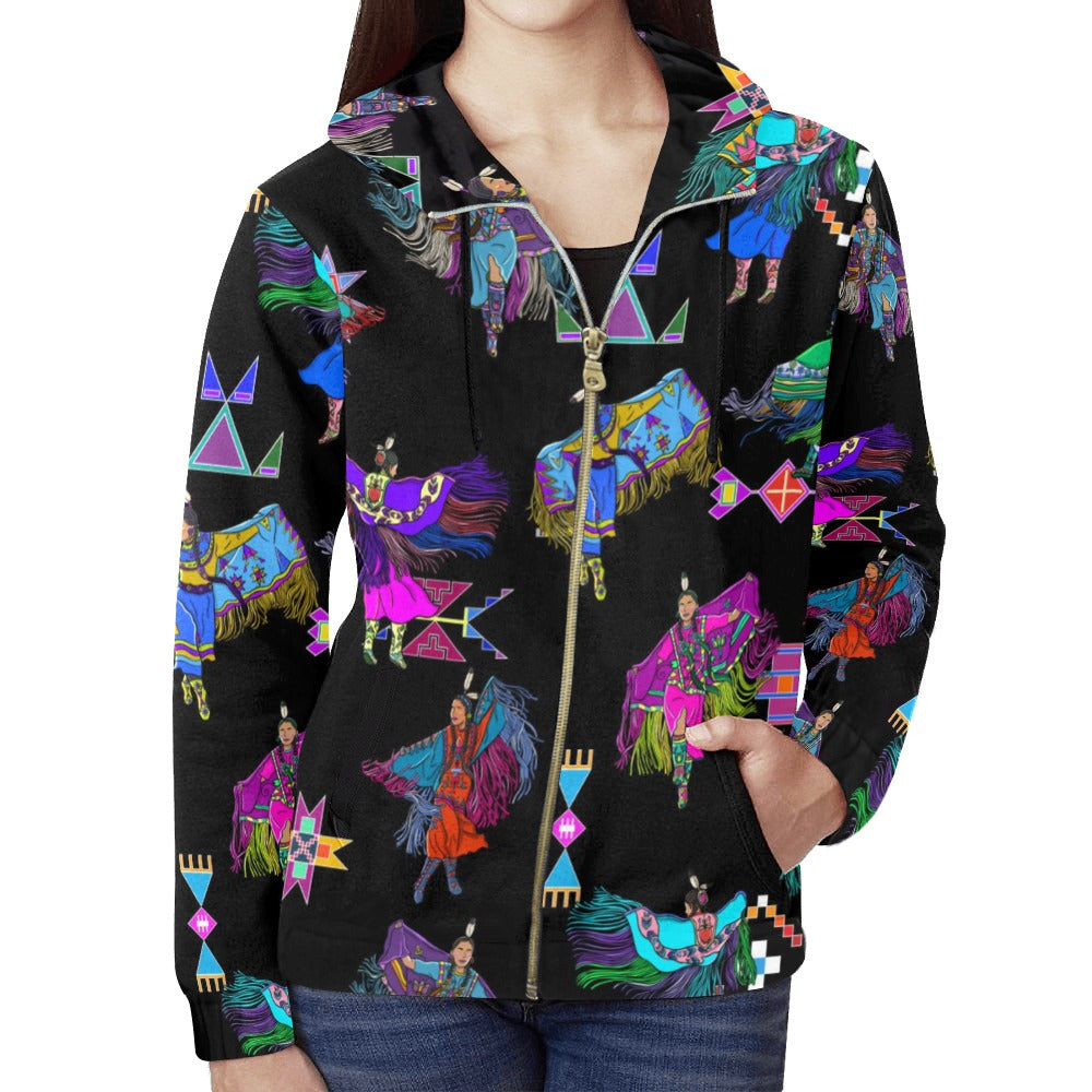 Women's Fancy Dancers Black Full Zip Hoodie for Women