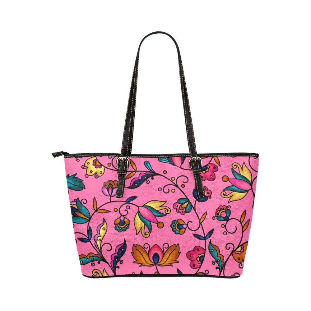 Copper Prairie Petals Pink Leather Tote Bag/Large