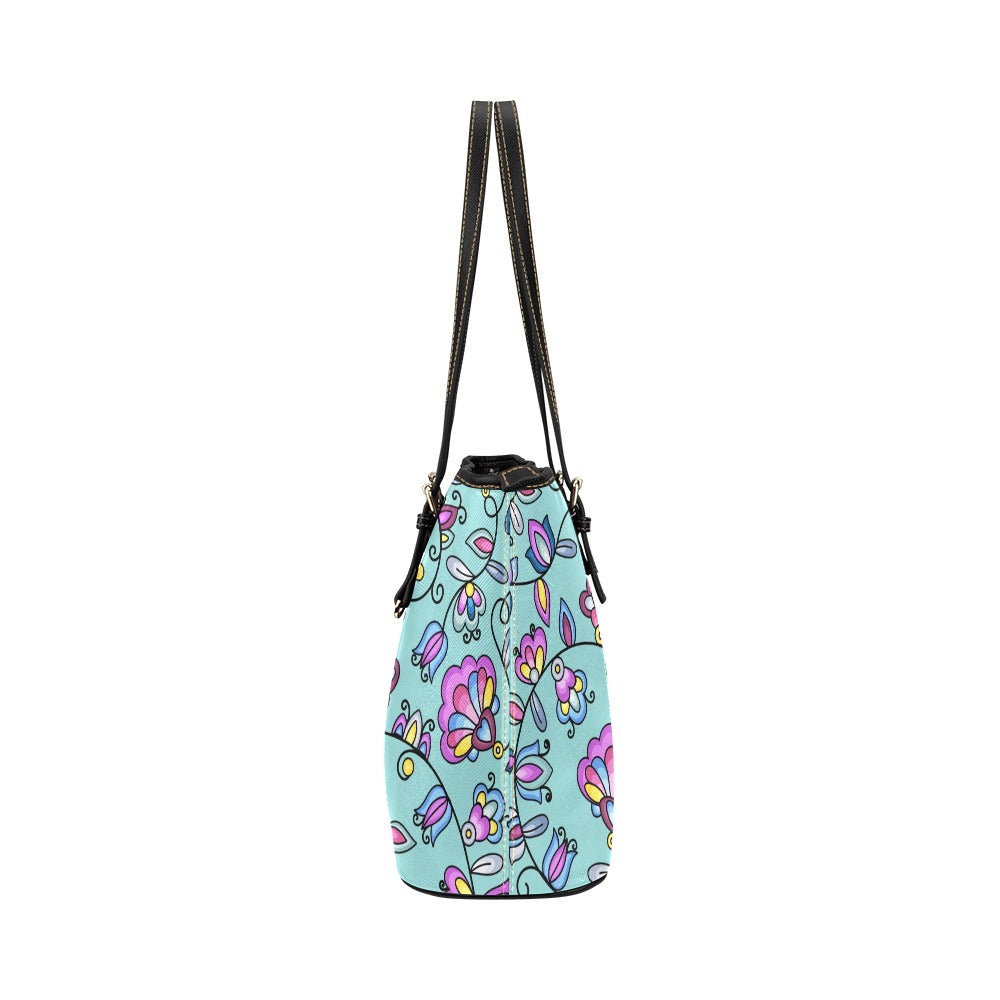 Autumn Bundle Blessing Turquoise Leather Tote Bag/Large