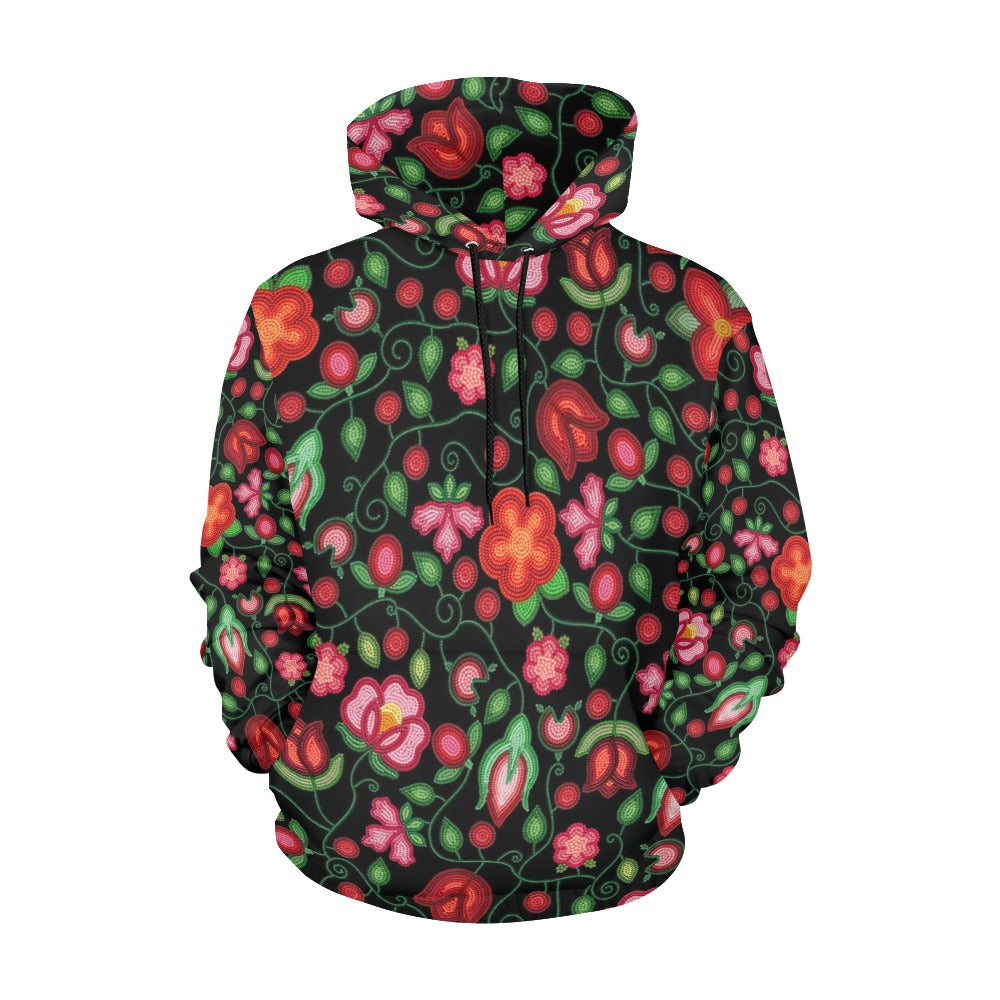 Rose Reverie Black All Over Print Hoodie for Women (USA Size)