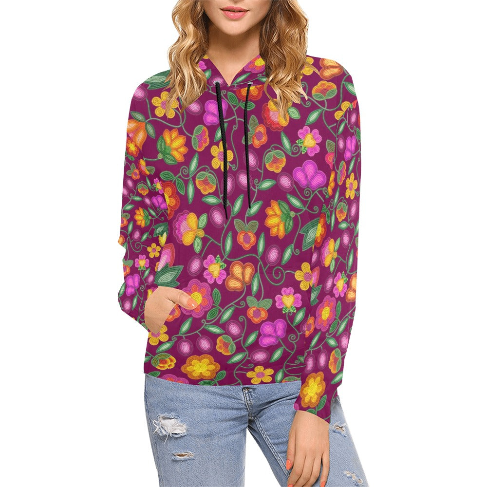 Boreal Bounty Dark Magenta All Over Print Hoodie for Women (USA Size)