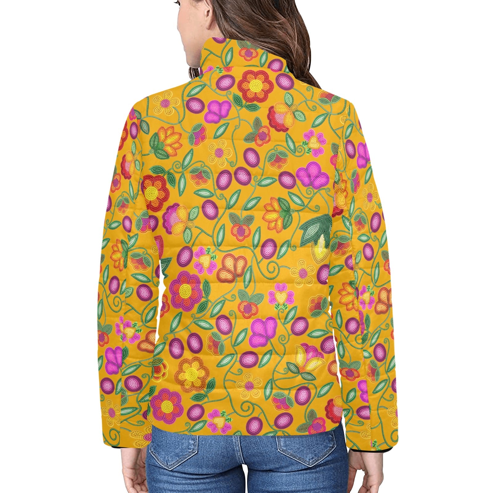 Boreal Bounty Yellow Women's Stand Collar Padded Jacket