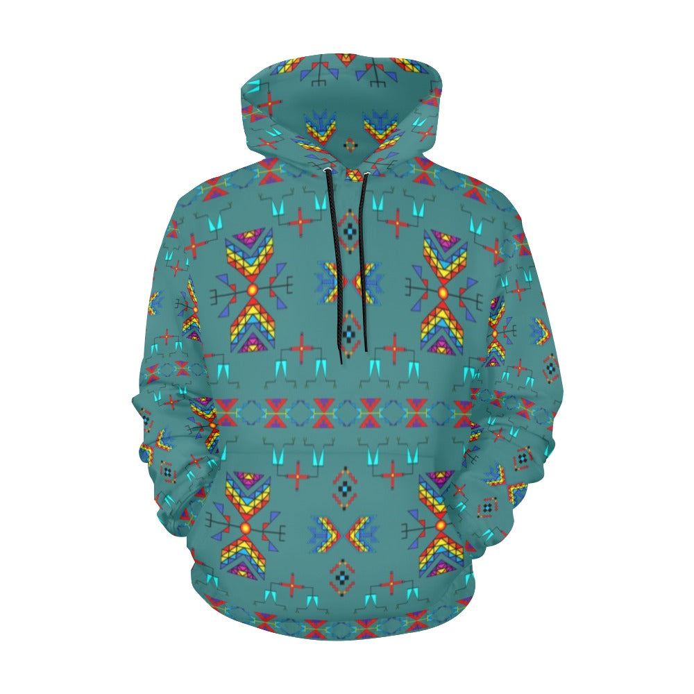 Rainy Chief Rainbow Teal Sky Hoodie for Women (USA Size)