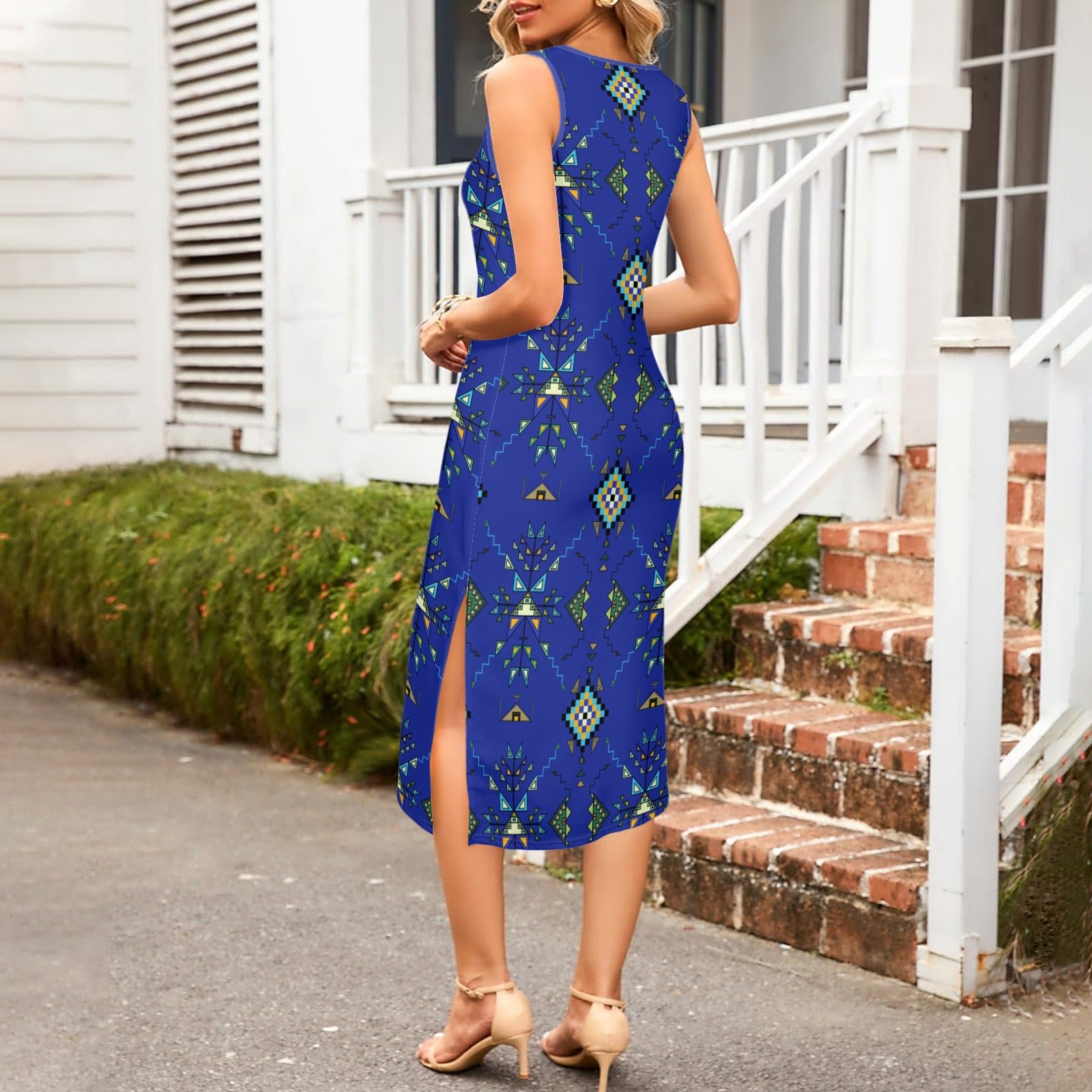 Bear Shield Dark Blue Phaedra Sleeveless Open Fork Long Dress