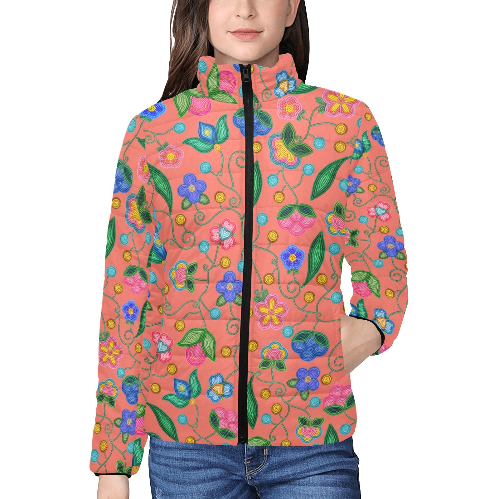 Skyberry Serenade Peach Women's Stand Collar Padded Jacket