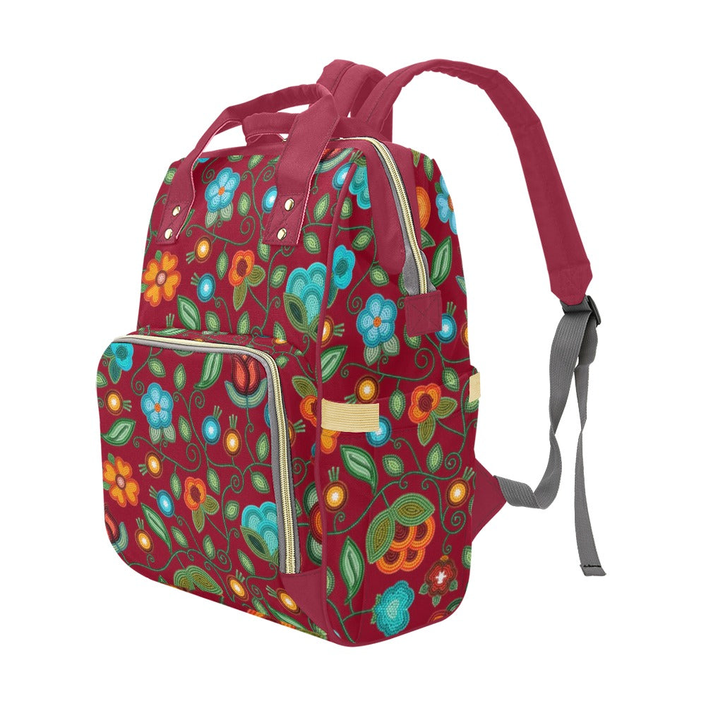 Prairie Fire Petals Red Multi-Function Diaper Backpack/Diaper Bag