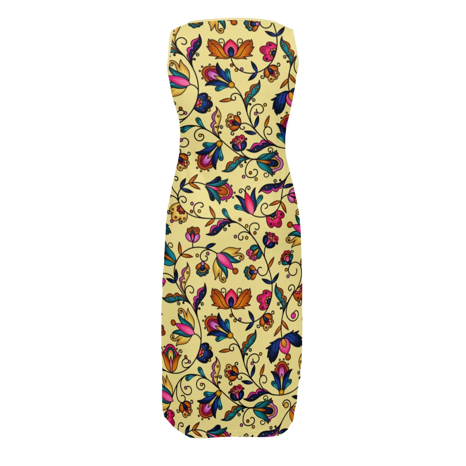 Copper Prairie Petals Yellow Phaedra Sleeveless Open Fork Long Dress