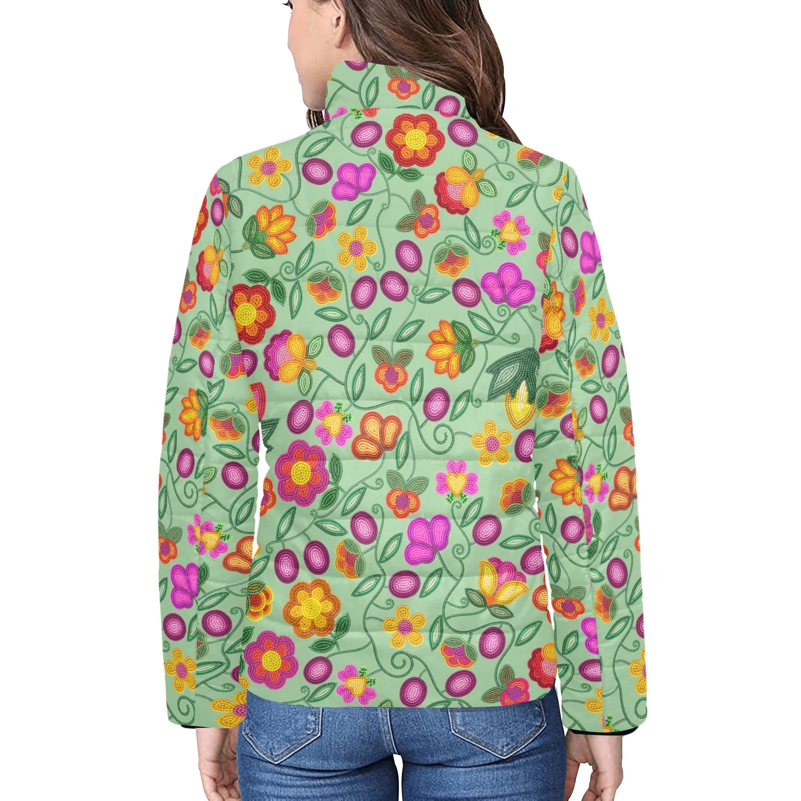 Boreal Bounty Green Women's Stand Collar Padded Jacket