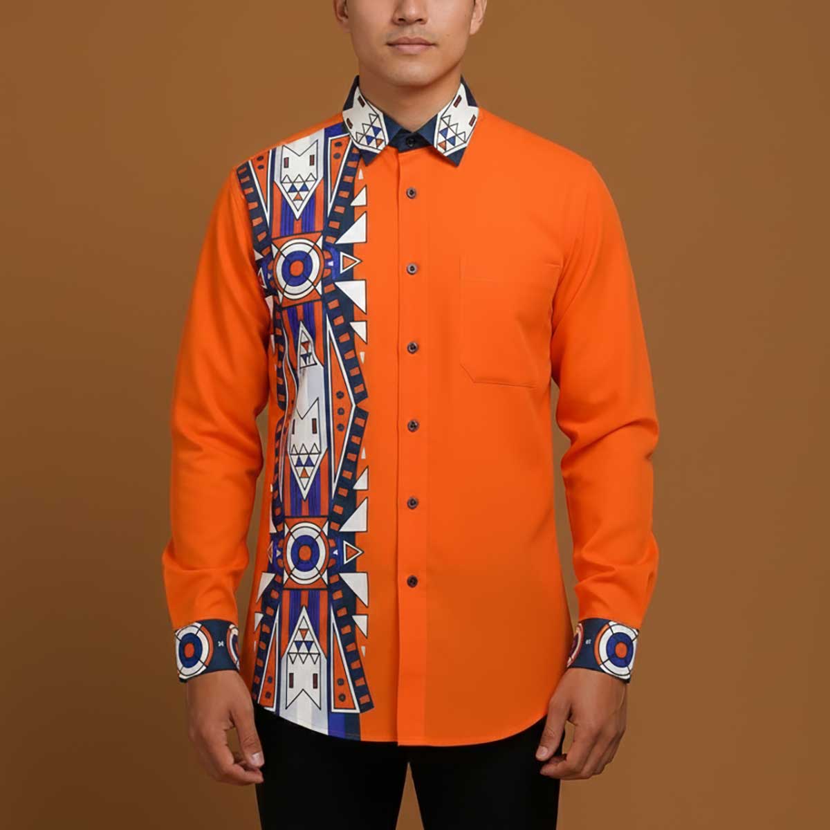 Blooming Spirit Geometric Orange Men's Casual Dress Shirt