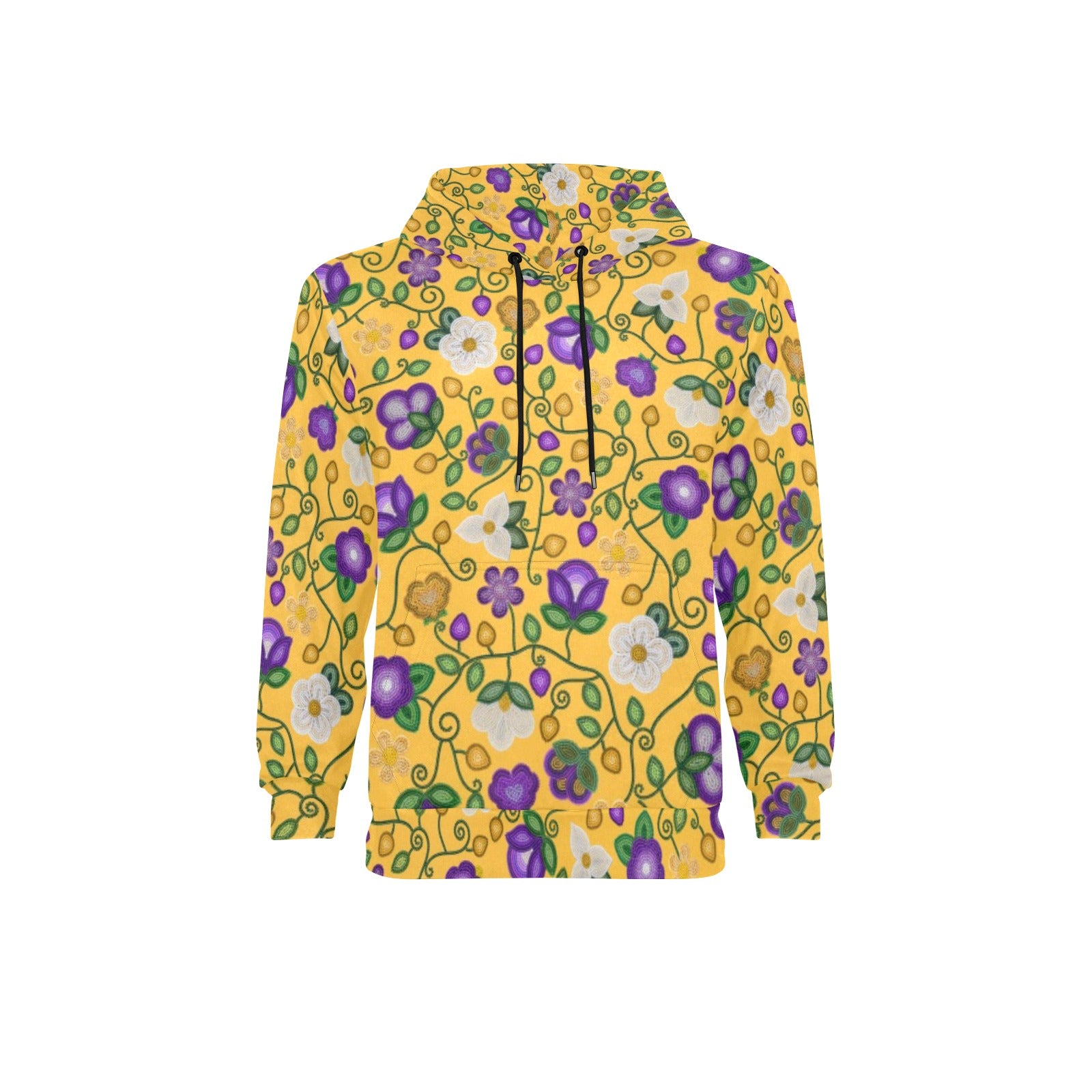 Midnight Moss Bloom Yellow Men's Long Sleeve Fleece Hoodie