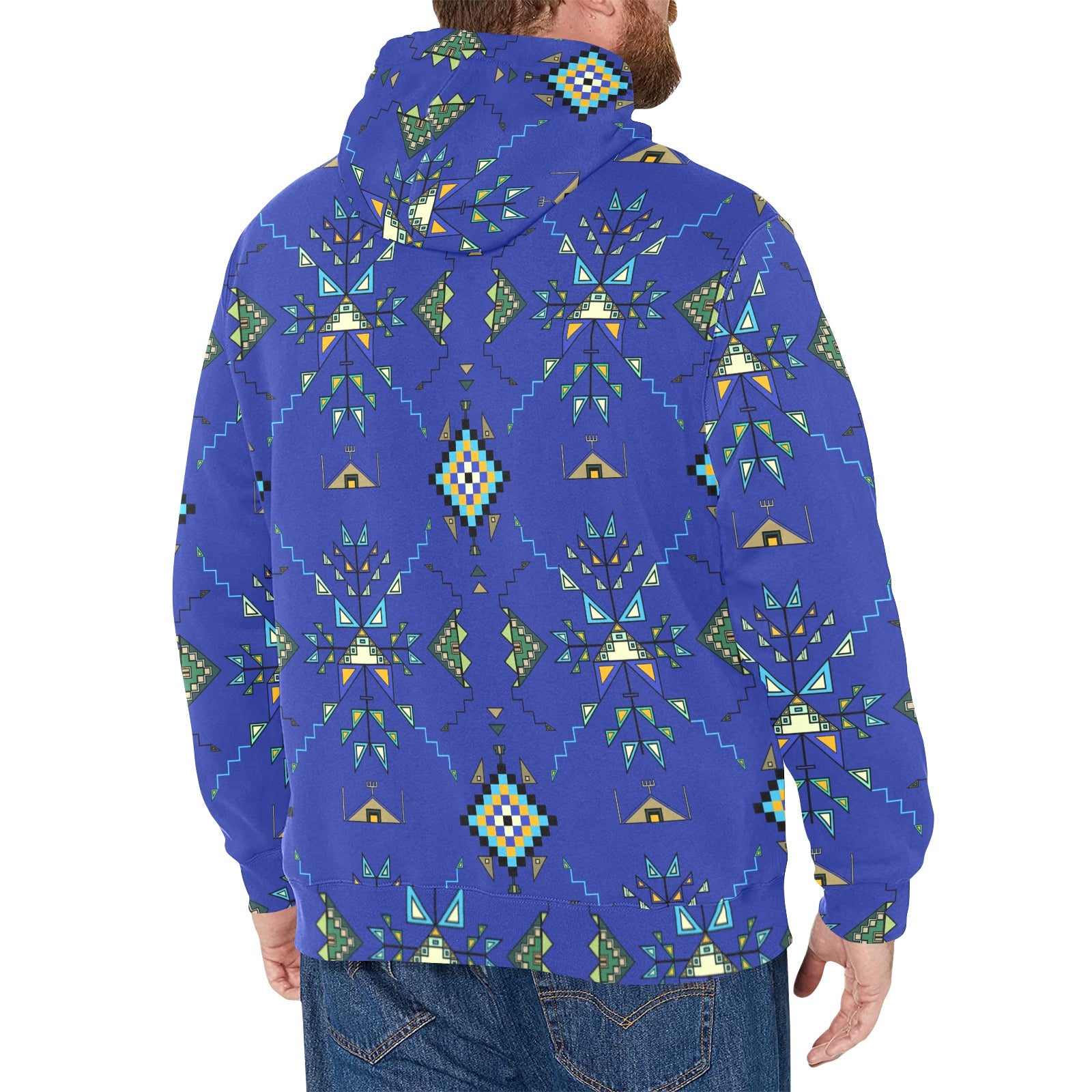 Bear Shield Dark Blue Men's Long Sleeve Fleece Hoodie