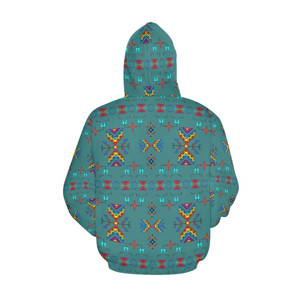 Rainy Chief Rainbow Teal Sky Hoodie for Women (USA Size)