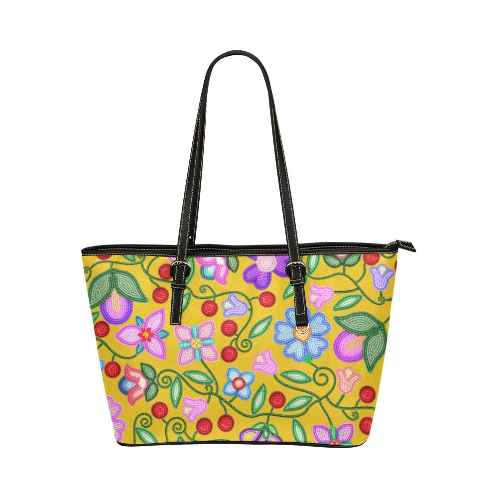 Petal Harmony Ochre Leather Tote Bag/Large