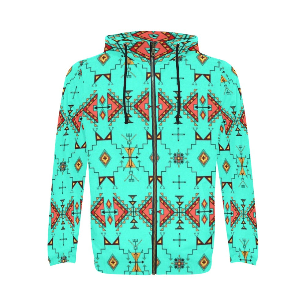 Thunder Flight Turquoise Men's Zipper Hoodie