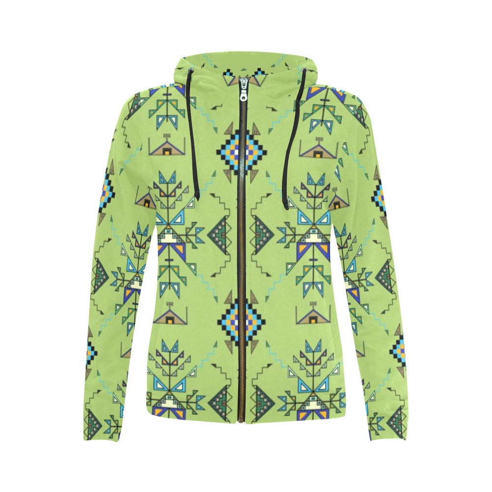 Bear Shield Green Full Zip Hoodie for Women