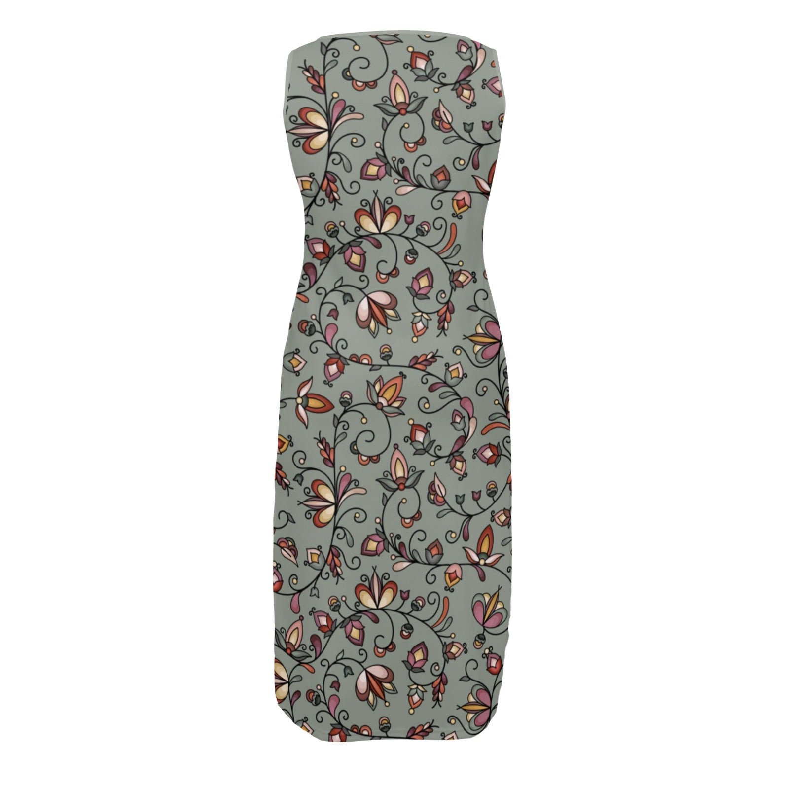 Burnt Sky Petals Green Phaedra Sleeveless Open Fork Long Dress