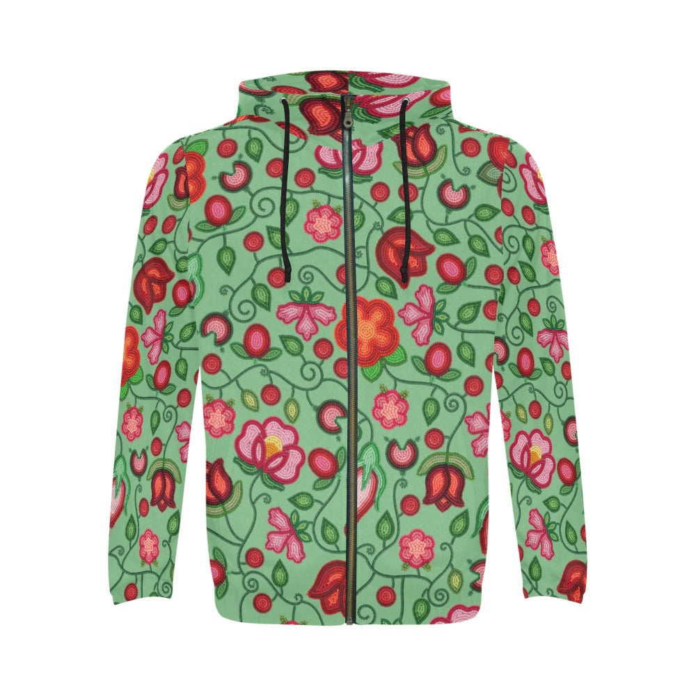 Rose Reverie Green Men's Zipper Hoodie
