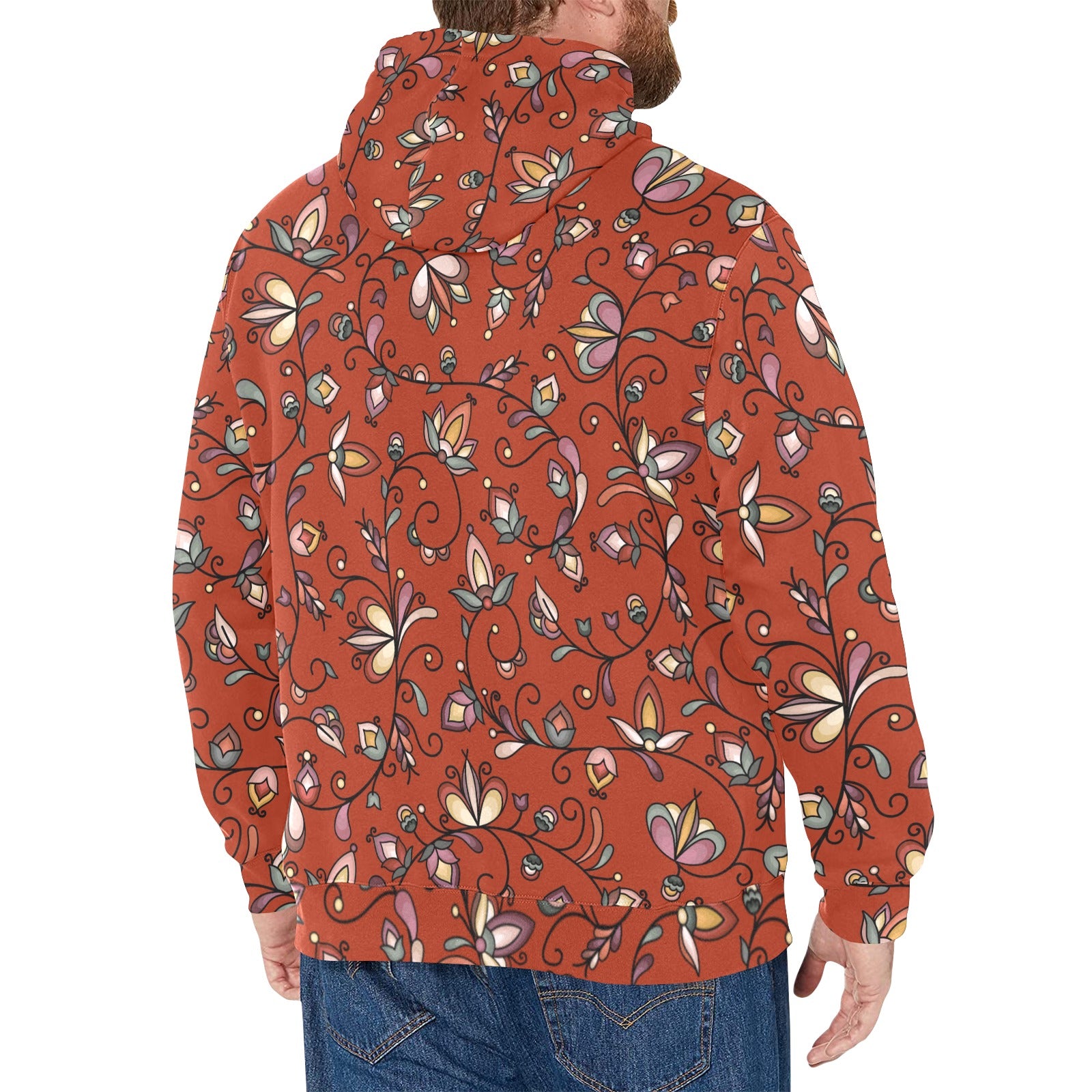 Burnt Sky Petals Red Men's Long Sleeve Fleece Hoodie