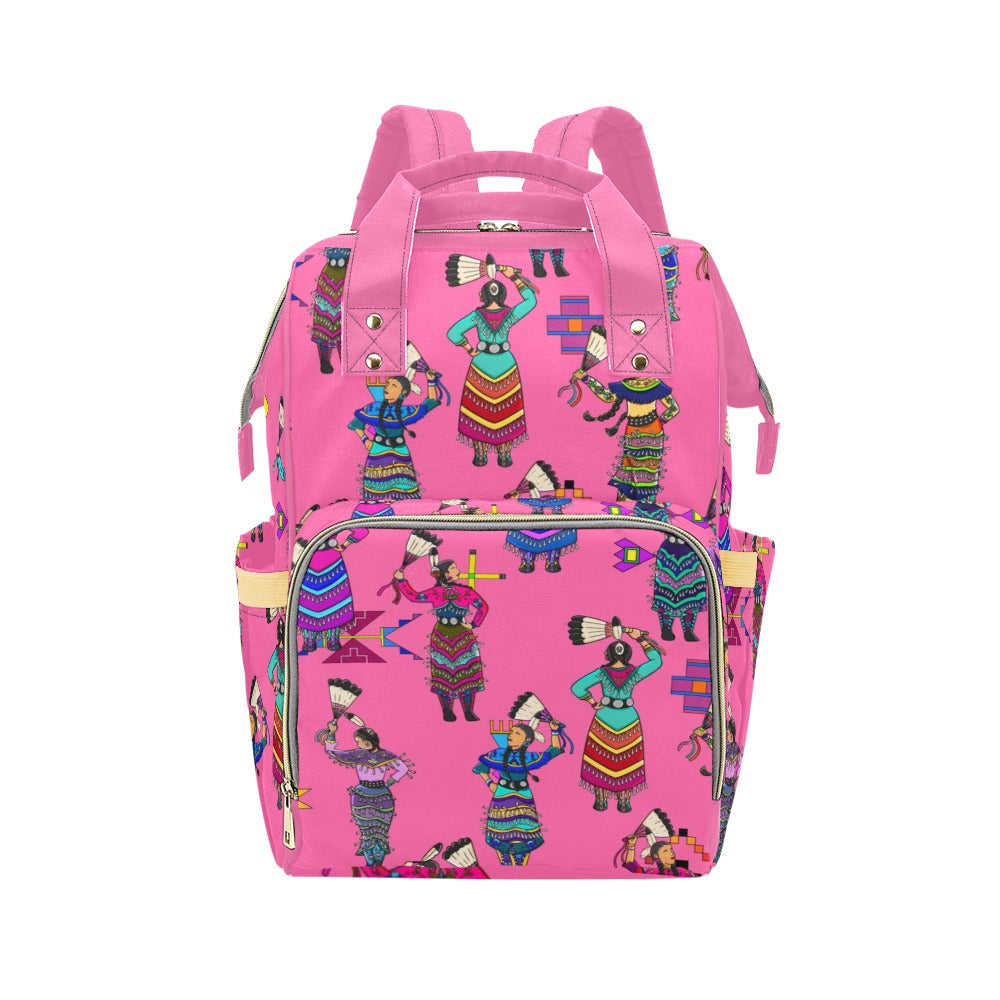 Women's Jingle Dancers Pink Multi-Function Diaper Backpack/Diaper Bag