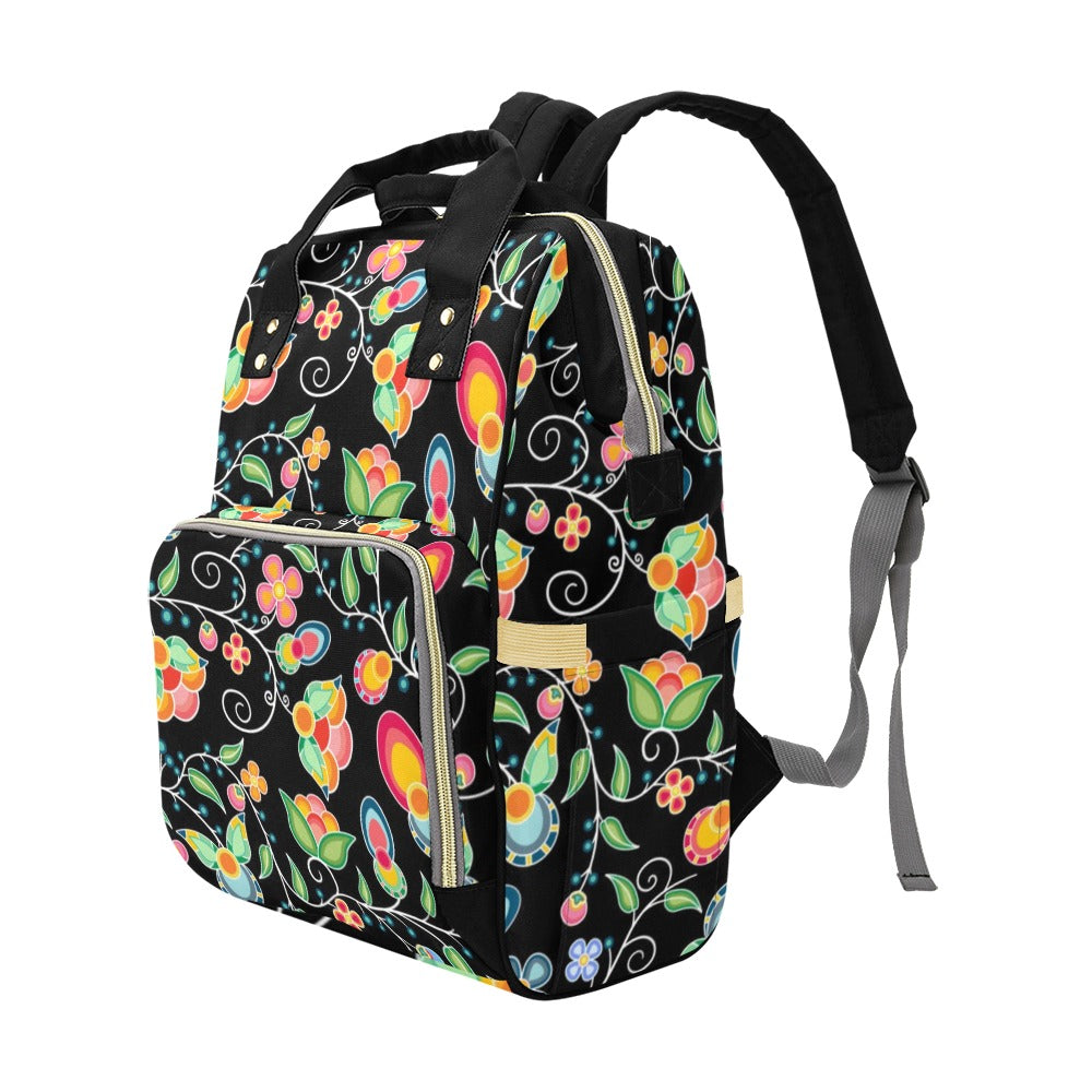 Floral Bounty Black Multi-Function Diaper Backpack/Diaper Bag