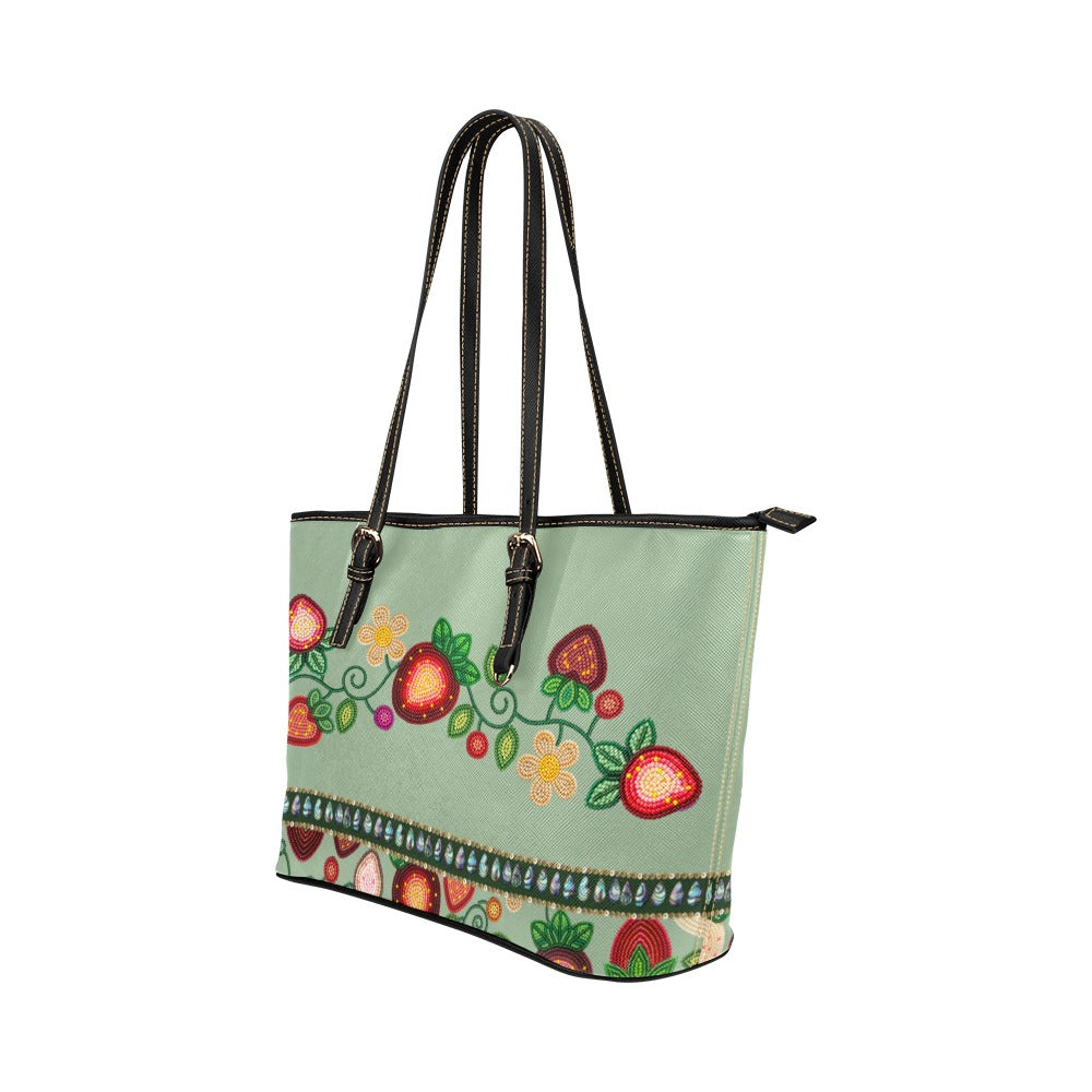 Berry Garden Sage Leather Tote Bag/Large