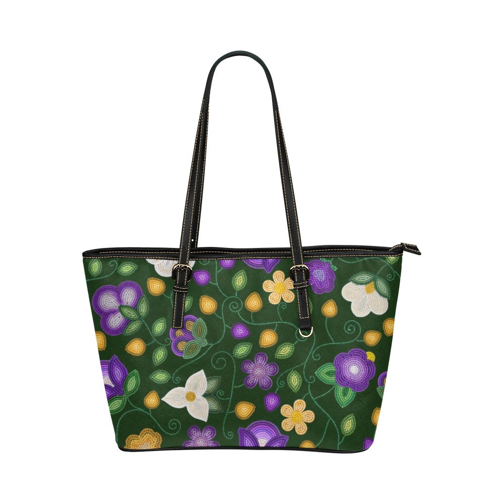 Midnight Moss Bloom Forest Leather Tote Bag/Large