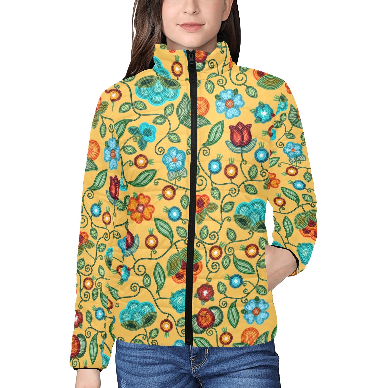 Prairie Fire Petals Honey Women's Stand Collar Padded Jacket